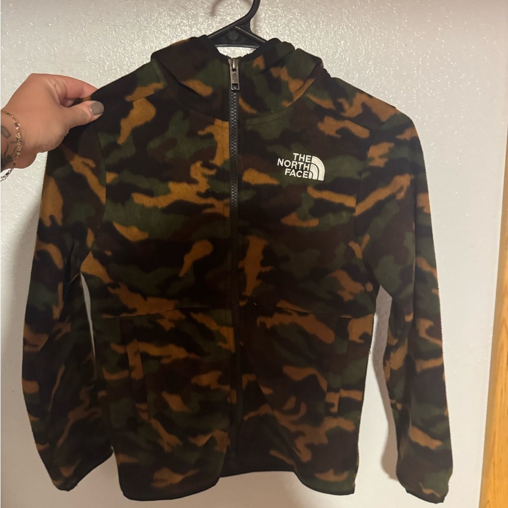 The North Face Green and Brown Camo Fleece Hoodie